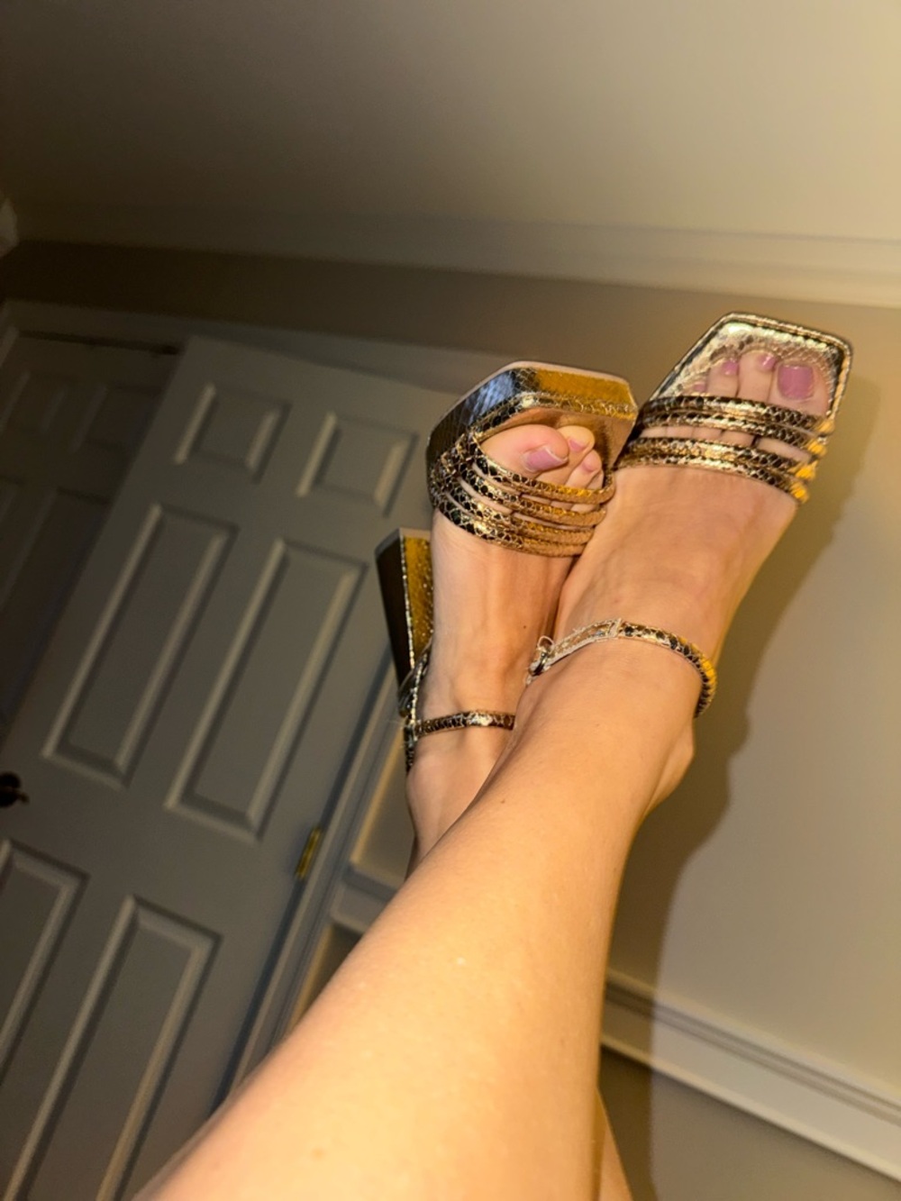 Dolce Vita Metallic Bronze Strappy Block Heel Sandals
